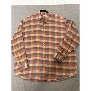 Norm Thompson Mens XXL Cotton Wool Plaid Button Down Shirt Herringbone